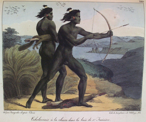 Muwekma Ohlone Indians, Cholvon Warriors Hunting Along the San Francisco Bay
by Russian Painter Louis Andrevitch Choris, circa 1822